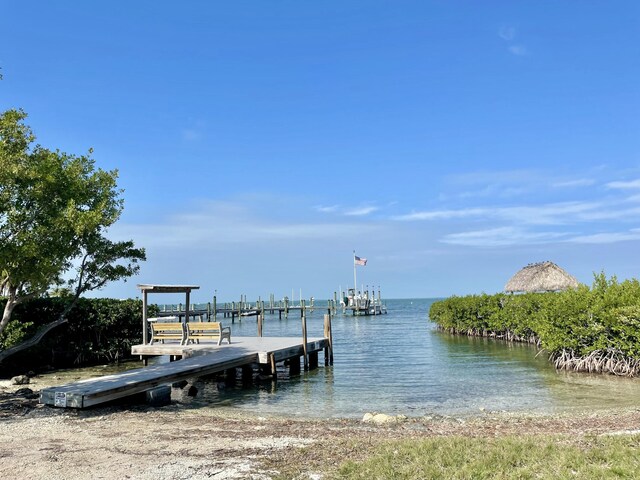 view of dock with a water view