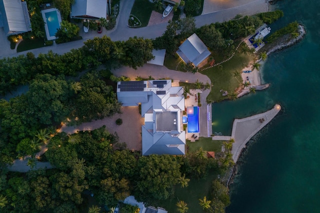 bird's eye view featuring a water view