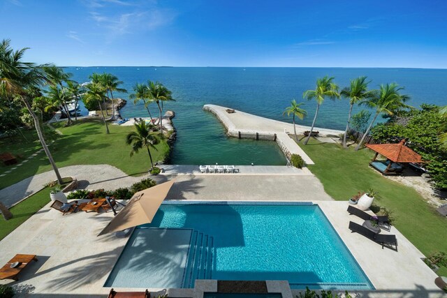 aerial view with a water view