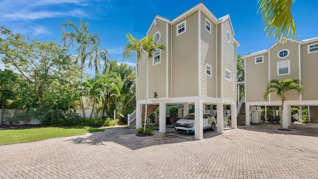 view of building exterior with a carport