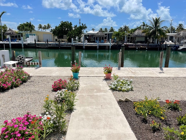 dock area with a water view