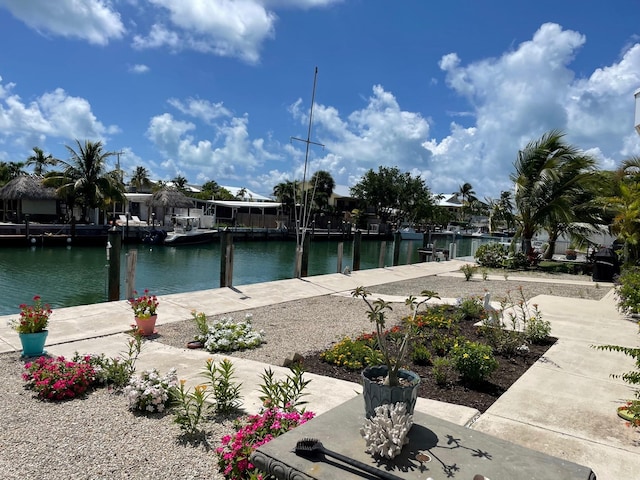 view of water feature with a boat dock