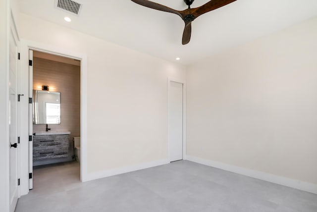 interior space with ceiling fan