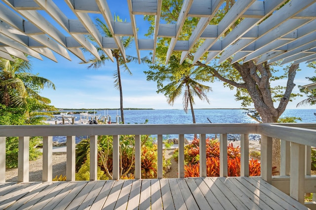 wooden deck with a water view