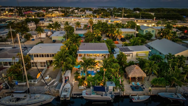 view of aerial view at dusk