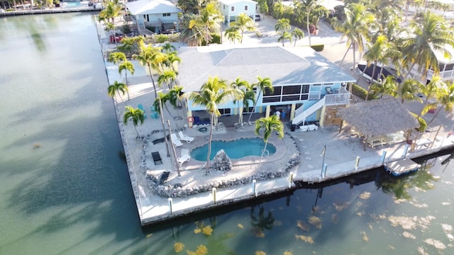 aerial view featuring a water view