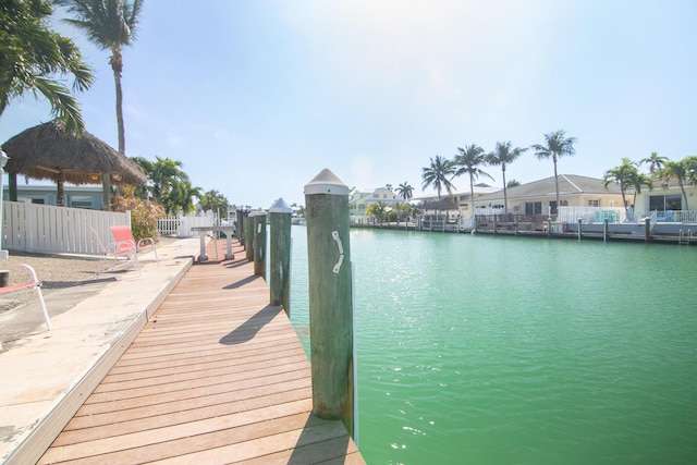 view of dock with a water view