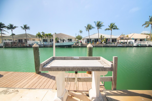 view of dock with a water view