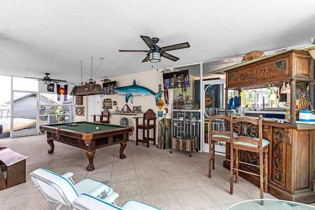 17 N Dr, Key Largo, FL 33037 - recreation room with billiards, a textured ceiling, and ceiling fan