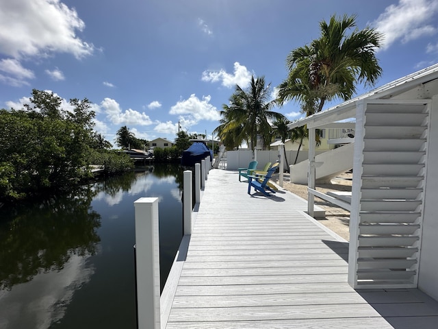 view of dock with a water view