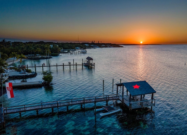 view of dock with a water view