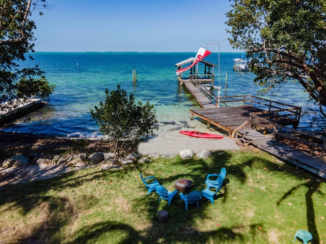 view of dock with a water view