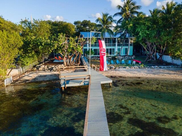 view of dock with a water view