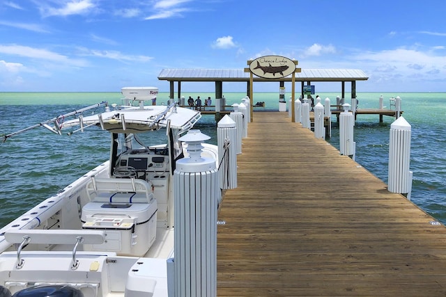 dock area with a water view