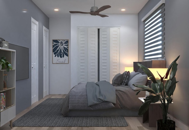 bedroom with a closet and ceiling fan