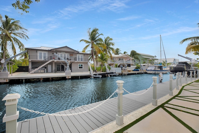 view of dock with a water view