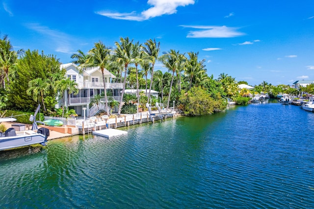 view of water feature with a boat dock