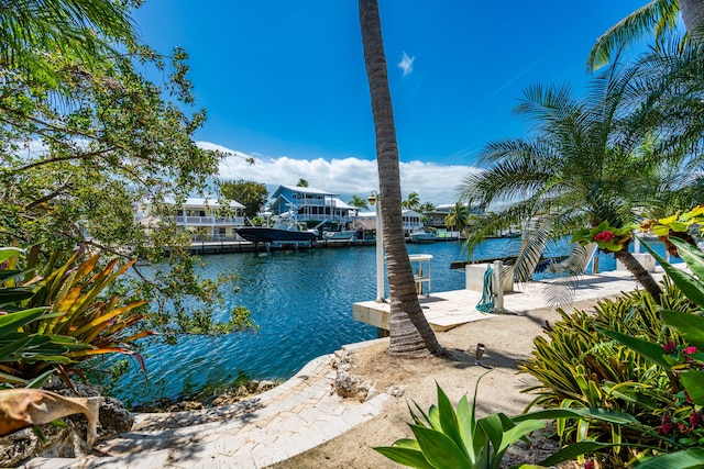 property view of water with a dock