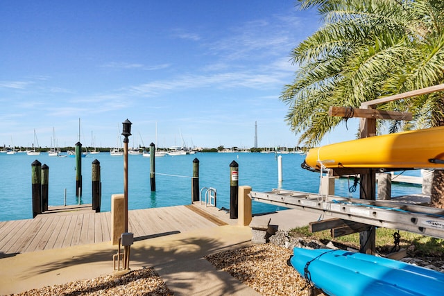 dock area with a water view