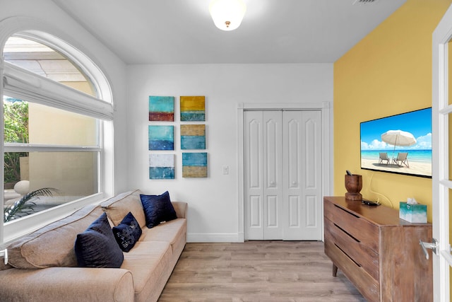 living room with light hardwood / wood-style flooring