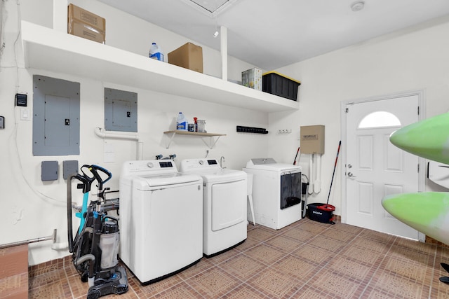 laundry area with washer and clothes dryer and electric panel