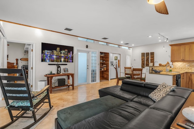 living room with sink