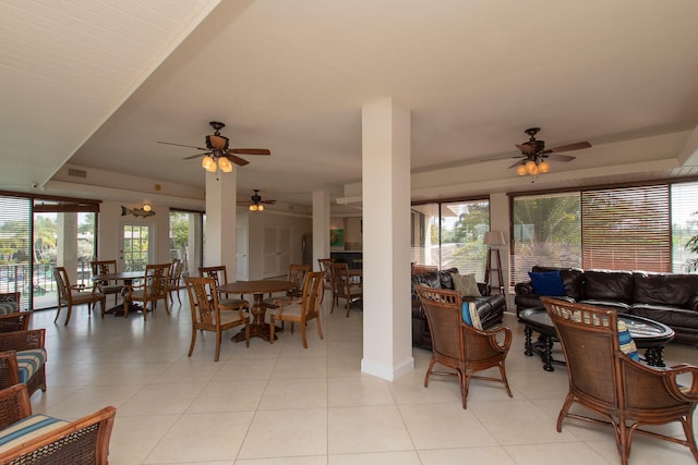96000 Overseas Hwy Unit X2336Ftslip, Key Largo, FL 33037 - living room featuring light tile patterned floors, ceiling fan, and visible vents