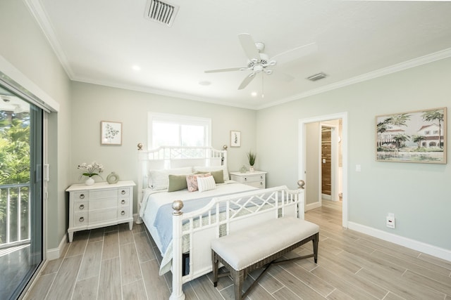 bedroom featuring crown molding and ceiling fan