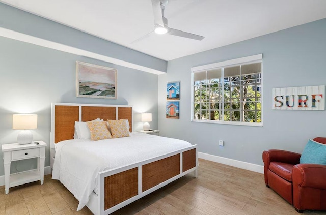 bedroom with hardwood / wood-style flooring and ceiling fan