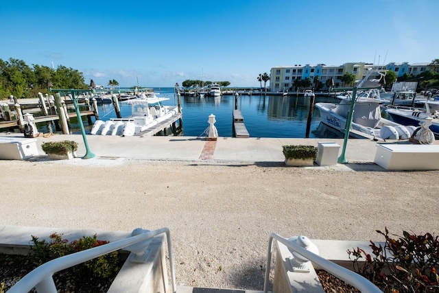 dock area featuring a water view