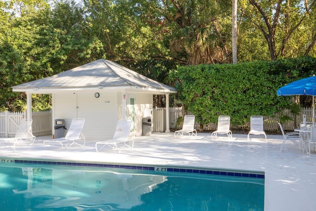 view of swimming pool with a patio area