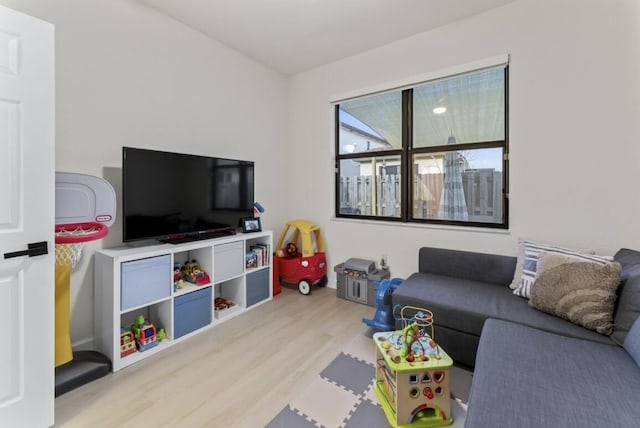 living room with light hardwood / wood-style flooring