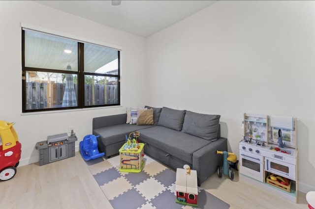 recreation room featuring light hardwood / wood-style flooring