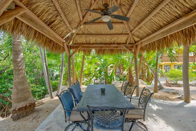 view of patio / terrace featuring a gazebo and ceiling fan