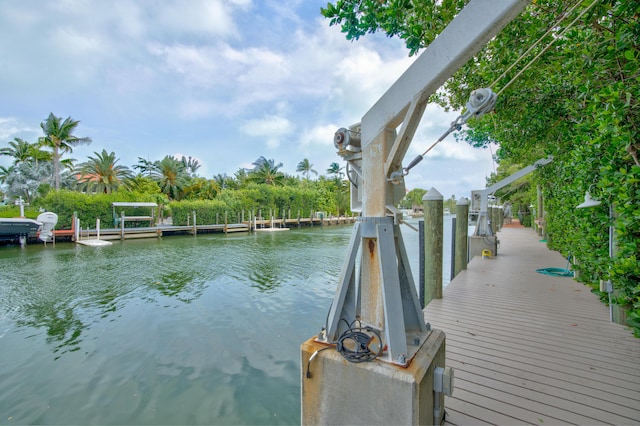 view of dock with a water view