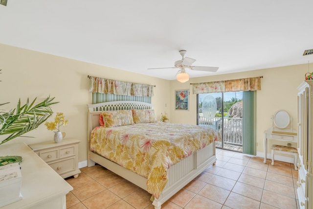 17166 W Wahoo Ln, Sugarloaf, FL 33042 - bedroom featuring access to outside, light tile patterned floors, and a ceiling fan