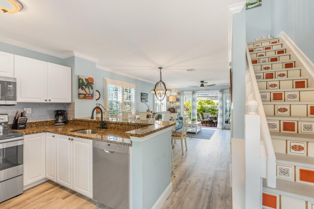 532 Porter Ln, Key West, FL 33040 - kitchen featuring stainless steel appliances, a sink, light wood finished floors, open floor plan, and plenty of natural light