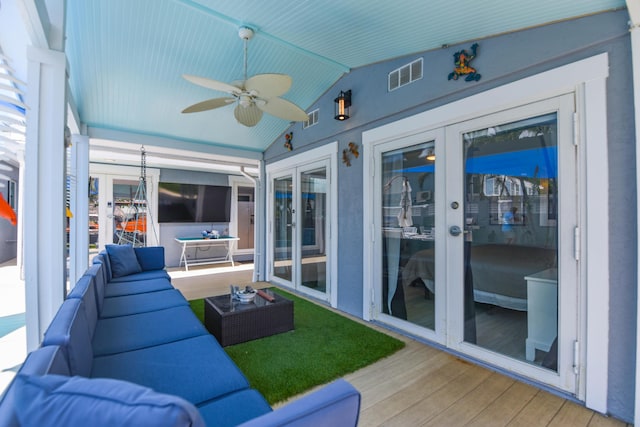 3034 Riviera Dr, Key West, FL 33040 - sunroom / solarium with french doors, visible vents, and ceiling fan