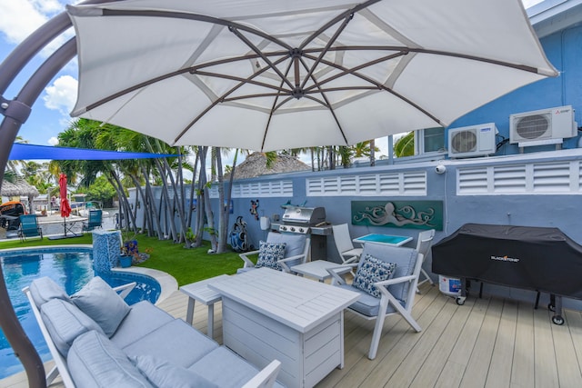 3034 Riviera Dr, Key West, FL 33040 - wooden terrace with a fenced in pool, fence, area for grilling, and an outdoor hangout area