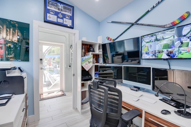 3034 Riviera Dr, Key West, FL 33040 - office area featuring wood finished floors and lofted ceiling