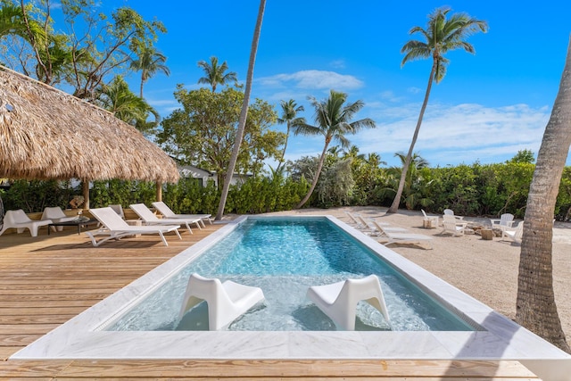 view of pool featuring a wooden deck