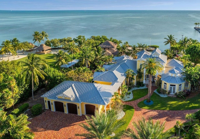 aerial view with a water view