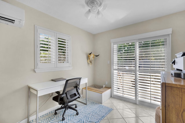 577 Boyd Dr, Key Largo, FL 33037 - office area with a wall mounted AC, ceiling fan, and light tile patterned floors