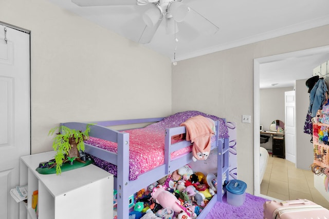 577 Boyd Dr, Key Largo, FL 33037 - tiled bedroom with crown molding and ceiling fan