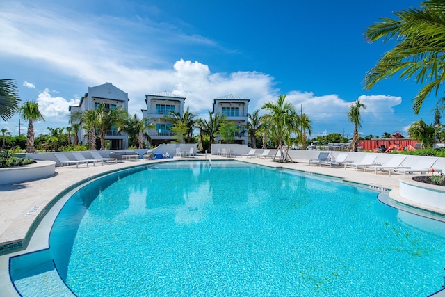 view of swimming pool featuring a patio area