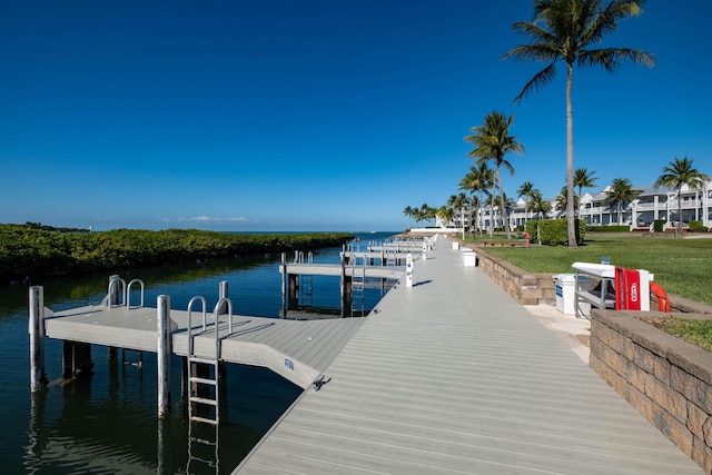 view of dock with a water view