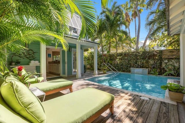 view of pool featuring fence and a fenced in pool