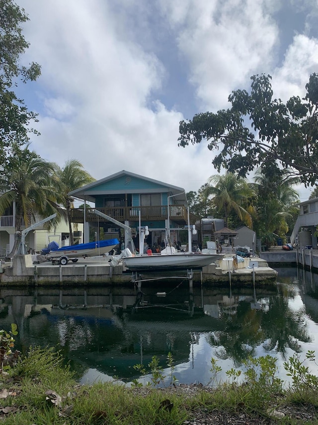 view of dock with a water view