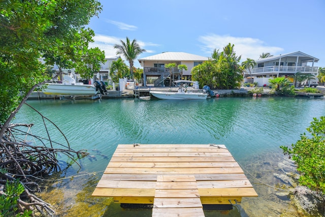 dock area with a water view