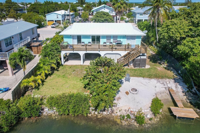 bird's eye view featuring a water view